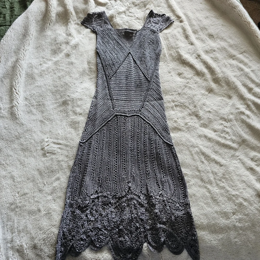 Karen Millen Grey Crochet Beaded Knit Cruise Party Bodycon Dress 1 - Picture 3 of 9
